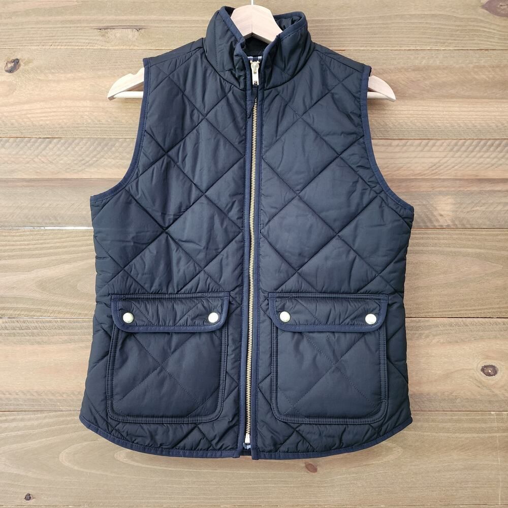 J. Crew black puffer vest pockets plaid lining womens size XS